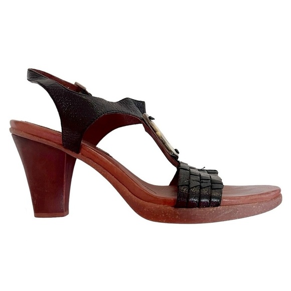 Naya Arnelli Black Leather T-Strap Heel Sandal Size 10 - Picture 5 of 15